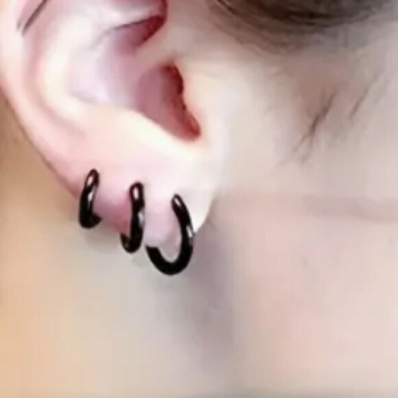 Ombre Rainbow Holographic Hoop Earrings Stainless Steel 3 Pairs - Picture 3 of 4